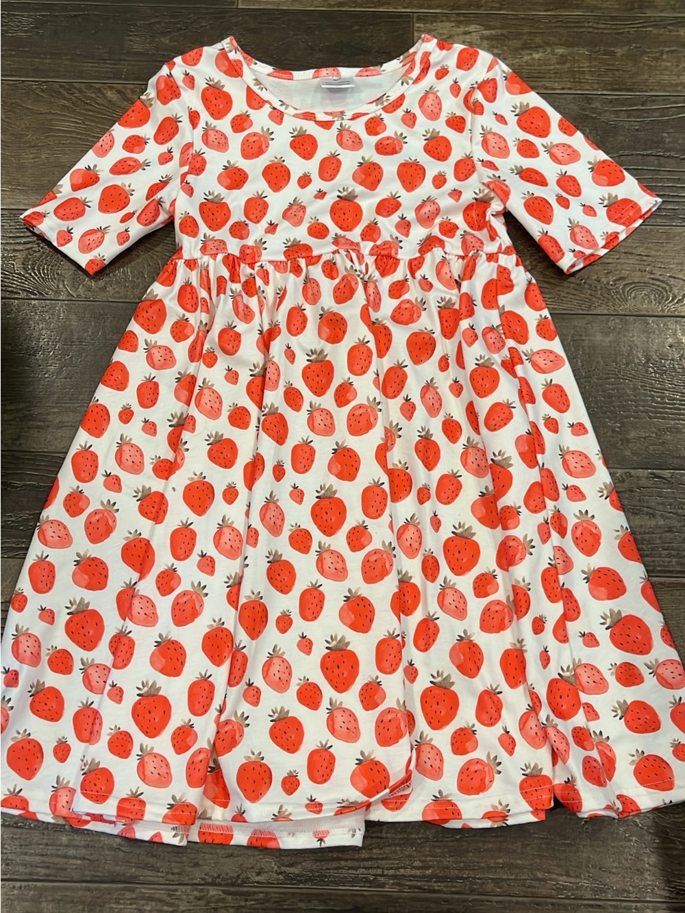SHEIN White Dress with Red Strawberry Print